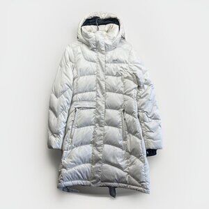 Lole Insulated Puffer Down Long Parka Winter Jacket Size S Hooded White Read*